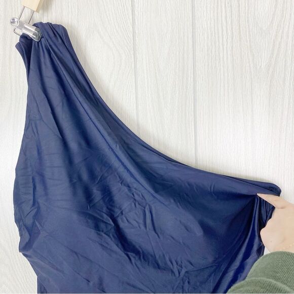 J.Crew | Navy Blue Ruched One Shoulder One Piece Swimsuit Size 22 - Picture 4 of 13